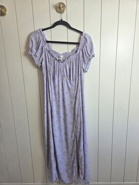 H&M Lavender Floral Smocked Neck Maxi Dress